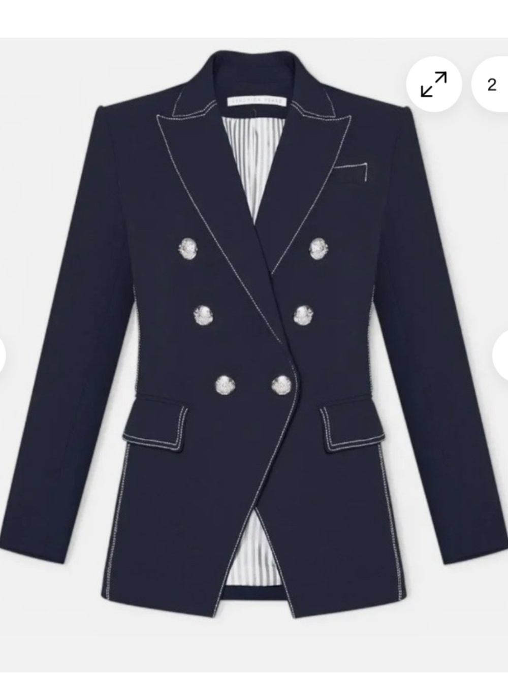 Veronica Beard Miller Navy Contrast Stitch Blazer Silver Buttons Size 6